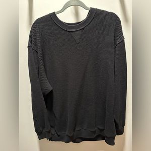 Aerie Oversized Waffle Crew Neck Sweatshirt Black